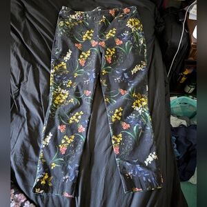 Chico's Black, Yellow and Green Floral Patterned Pants